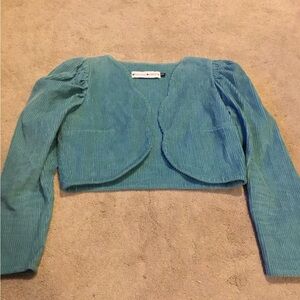Rightful Owner Teal Corduroy Cropped Puff Sleeve Jacket